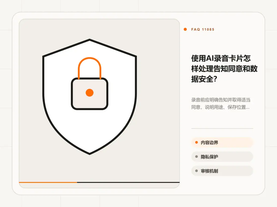 使用AI录音卡片怎样处理告知同意和数据安全?主题信息图